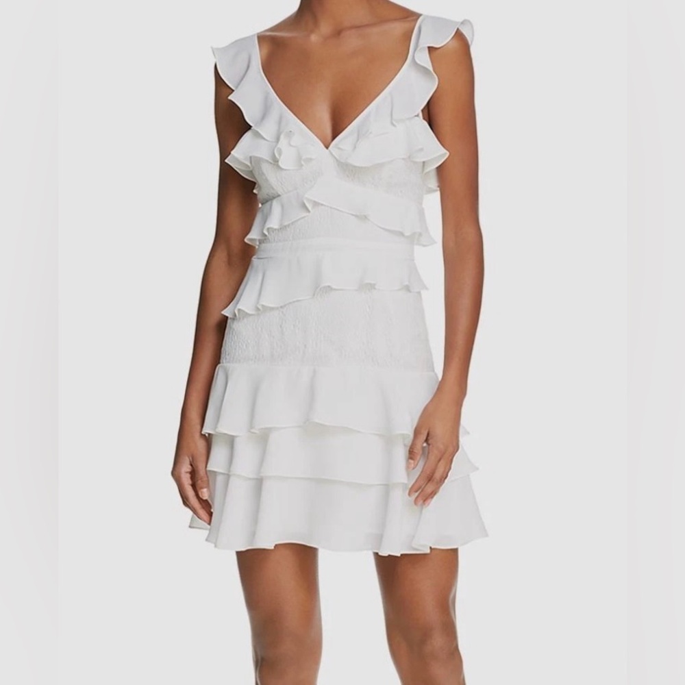 Bardot White Babylon Ruffle Mini Dress